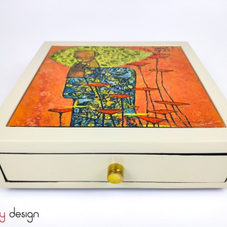 Square box with drawer and hand-painted picture   24*H7cm